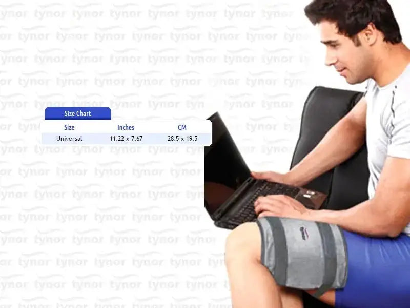 Hot and cold therapy pack with blue wrap and black insert, universal size