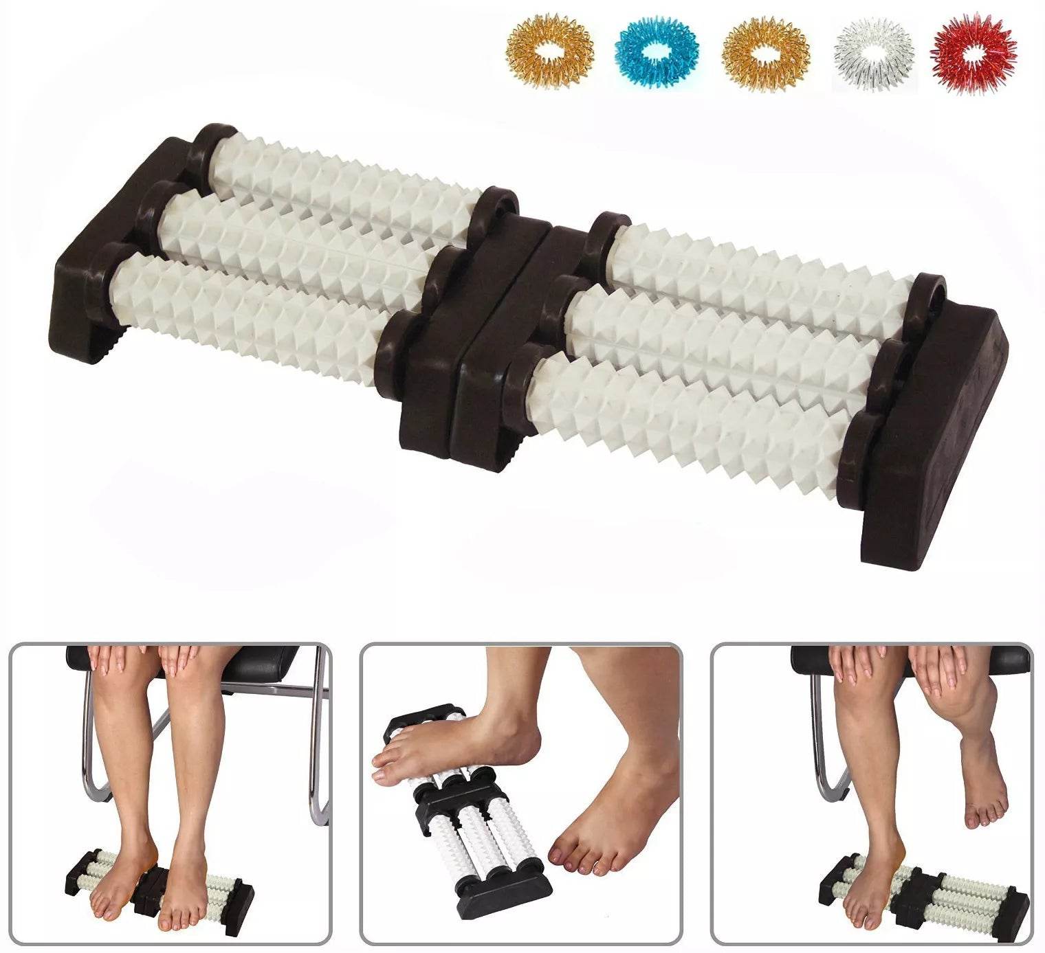 Acupressure Double Foot Plastic Reflexology Roller Massager + Free 5 Sujok Rings - StellerGear