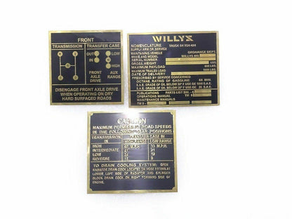 Fit for Willys Ford Jeep Nomenclature Transmission Speed Instruction Brass Plate - StellerGear