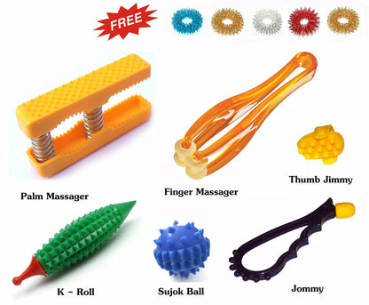 Acupressure (7in1) Health Kit - Palm Finger Massager, K-Roller, Sujok Ball Rings - StellerGear