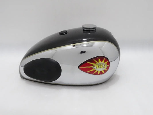 BSA A7 A10 SUPER ROCKET BLACK PETROL TANK CHROMED BADGES CAP KNEE PADS - StellerGear