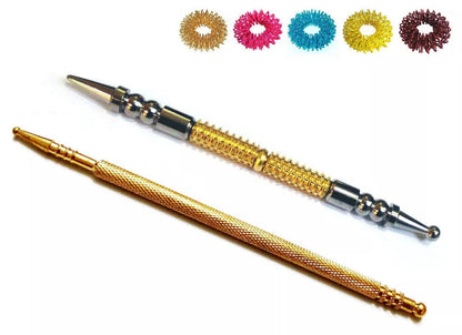 Sujok Acupressure Probe Metal 2in1 Center Roller + Mega Long Jimmys + 5 Rings - StellerGear