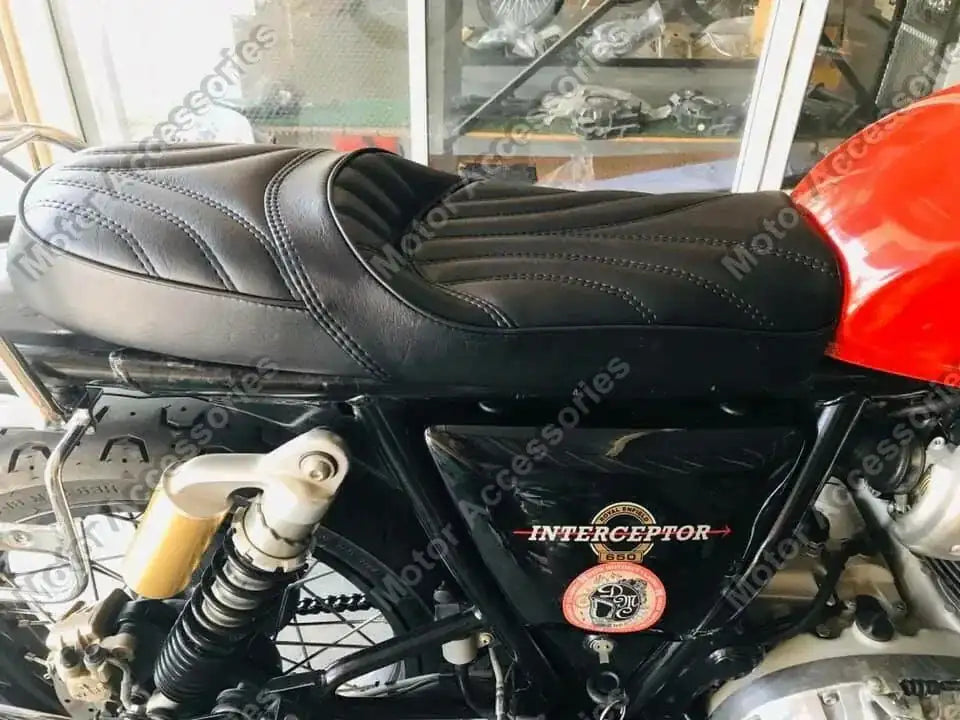 Black Faux Leather Touring Seat FIT FOR Royal Enfield Interceptor Continental GT 650 - StellerGear