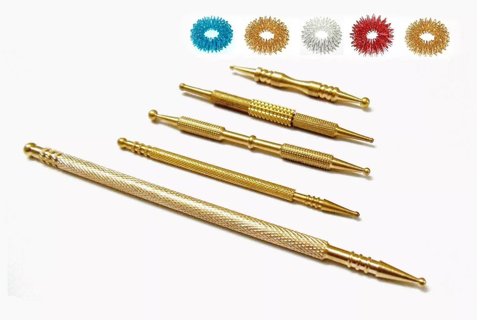 Sujok Probe Acupressure Brass Diagnostic Roller Jimmys Set (5 Types) +Free Rings - StellerGear