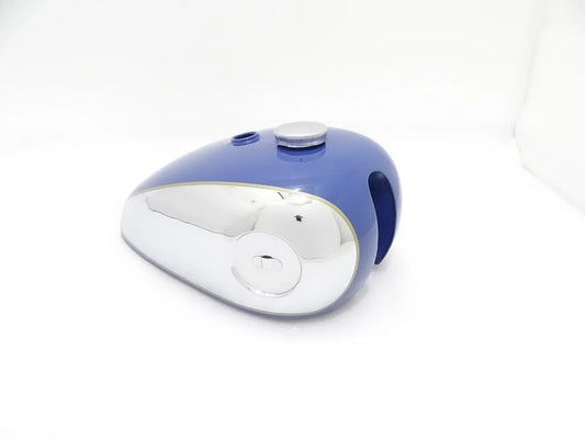 BSA B33 2 GALLON SWINGING ARM BLUE PAINTED CHROME PETROL TANK 1955 + CAP - StellerGear