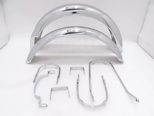 TRIUMPH T140 FRONT & REAR CHROME MUDGUARDS WITH STAYS AND BRACKETS - StellerGear