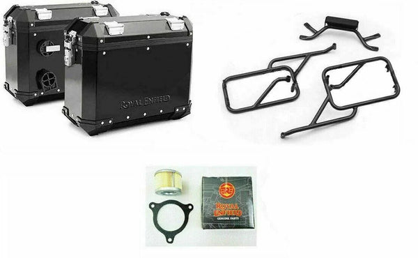 Black Panniers & Rails Set with Free Oil Filter FOR Royal Enfield Himalayan - StellerGear