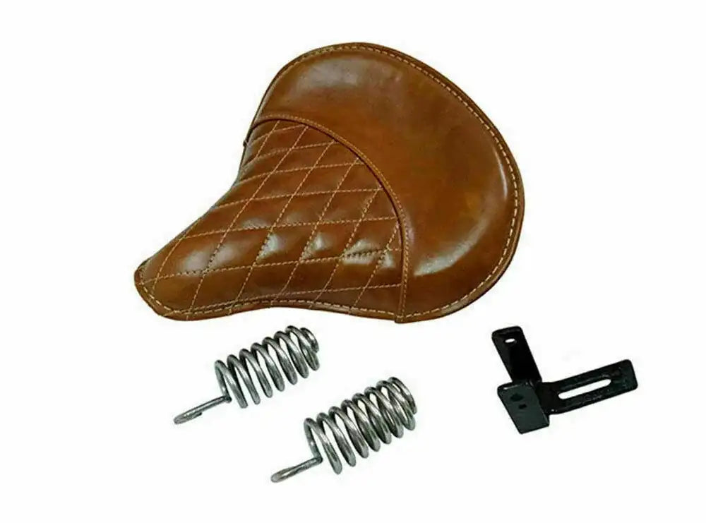 Leather Front Solo Brown Saddle Seat Diamond Stitch FIT FOR Royal Enfield Classic - StellerGear