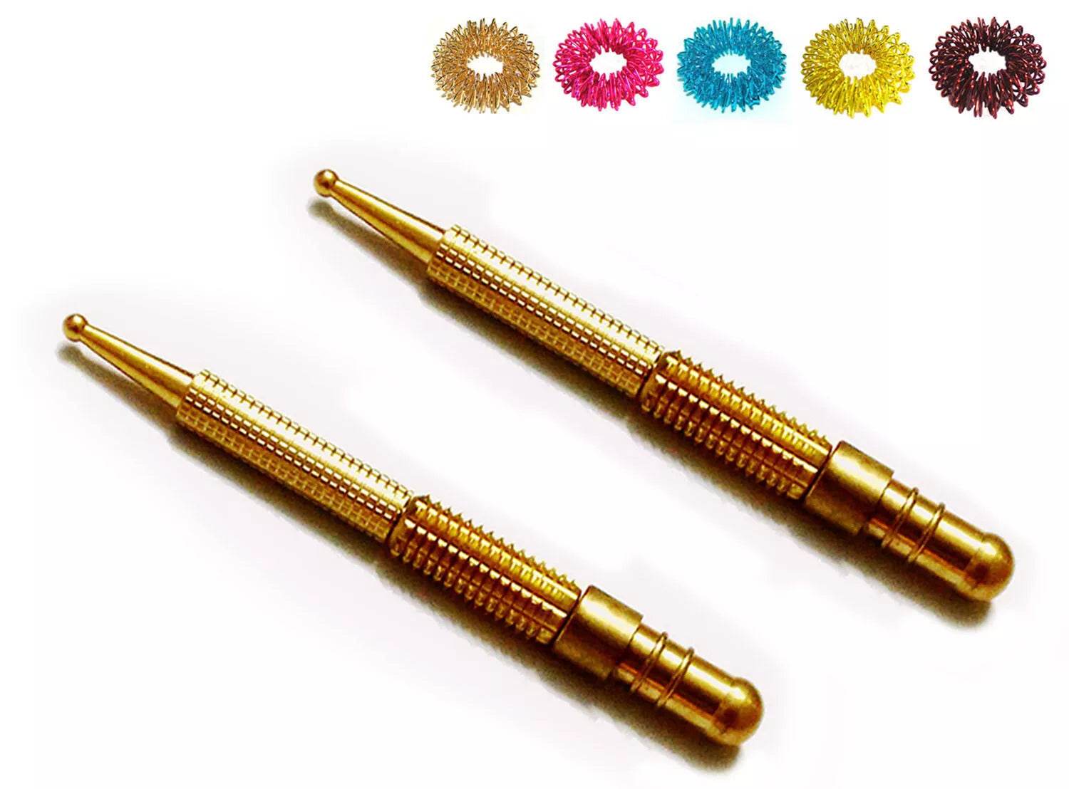 2pcs Sujok Acupressure Brass Metal Diagnostic Centre Roller Jimmys + Free 5 Rings - StellerGear