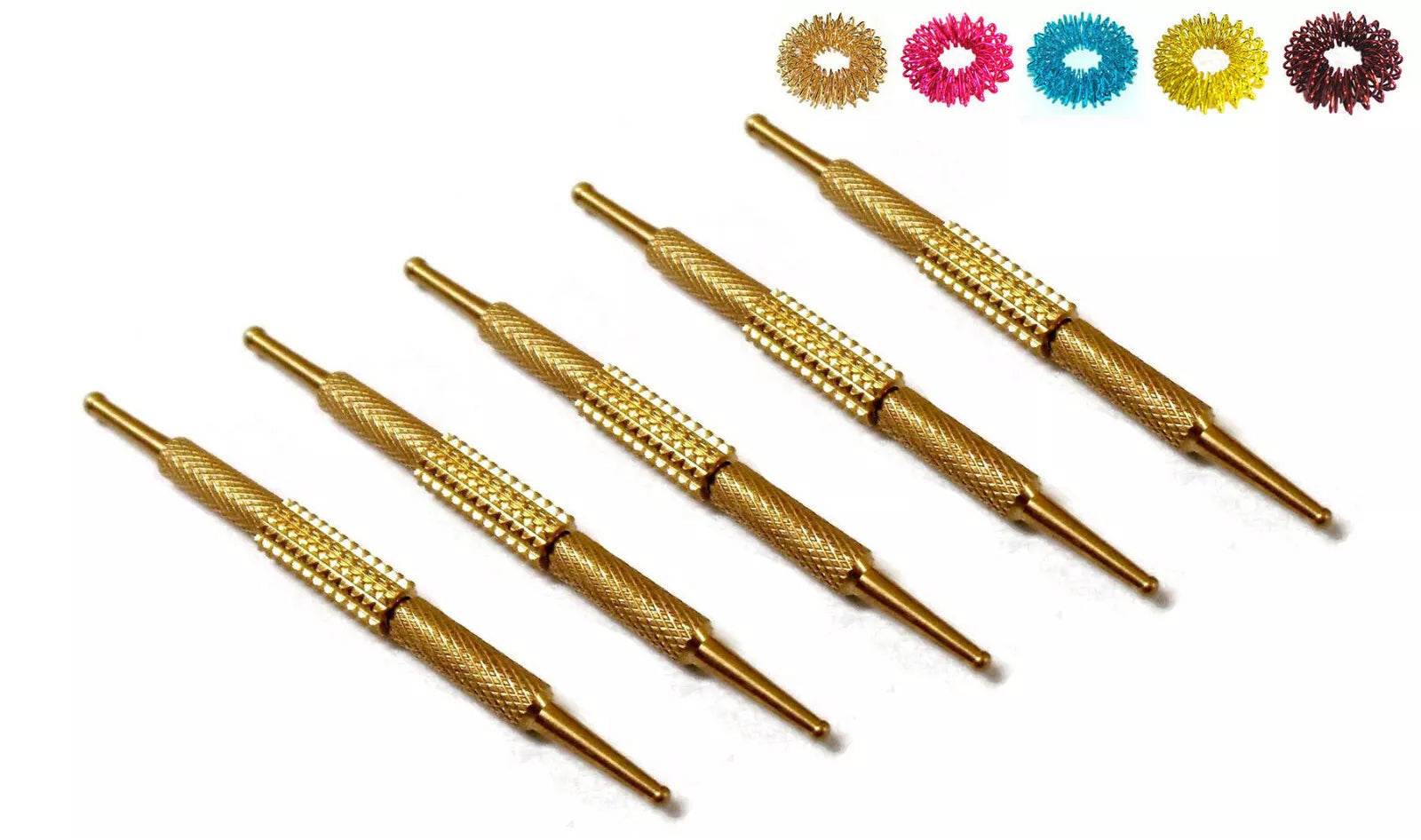 5pcs Sujok Acupressure Brass Metal Diagnostic Center Roller Jimmy + 5 Free Rings - StellerGear