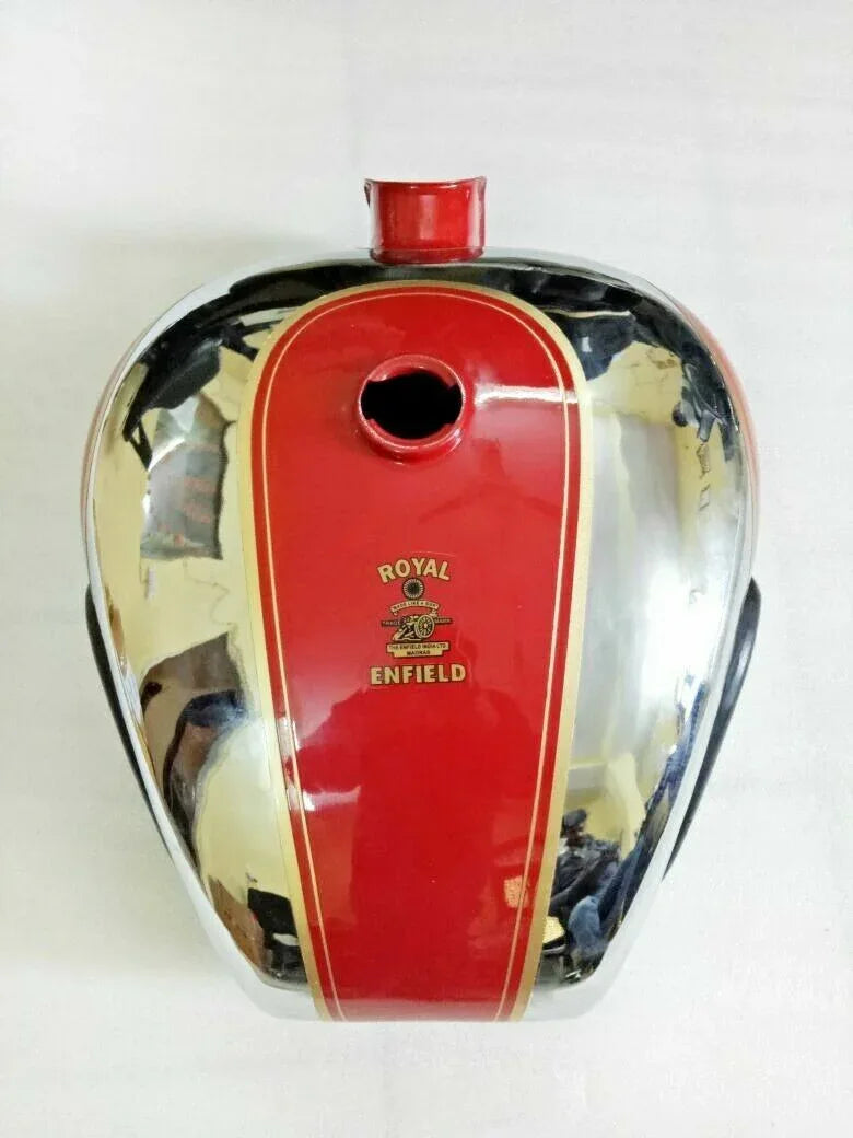 Royal Enfield 4 Gallon (approx) Chrome & Red Painted Fuel Tank 1990's Model - StellerGear