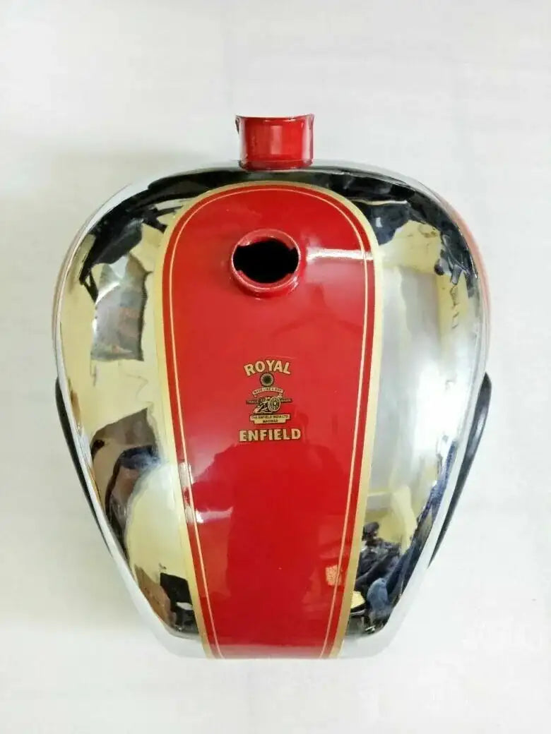 Royal Enfield 4 Gallon (approx) Chrome & Red Painted Fuel Tank 1990's Model - StellerGear