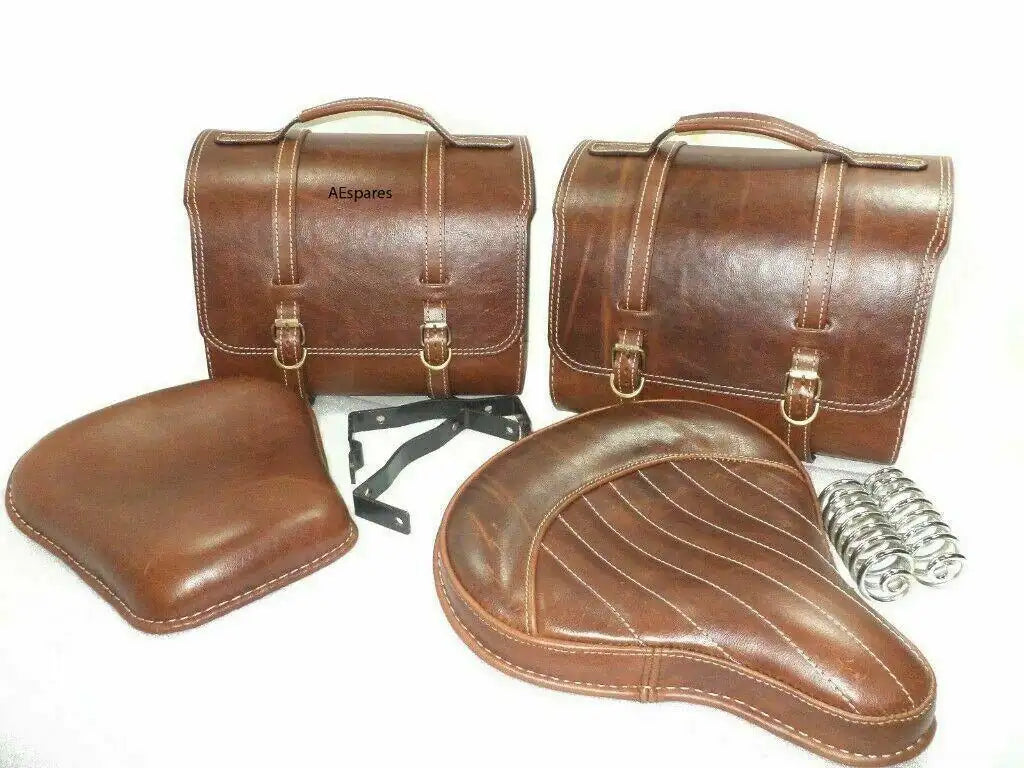 Brown Leather Saddle Bag Front Rear Seat FOR Royal Enfield Classic C5 - StellerGear