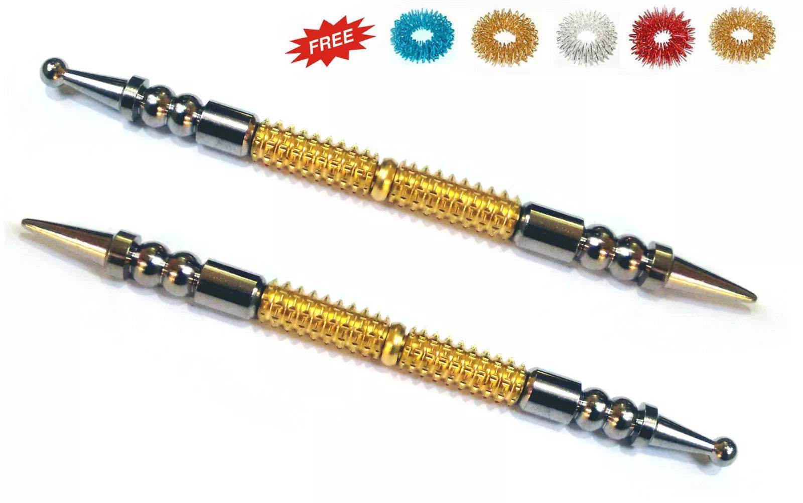 Sujok Acupressure Probe Metal (2in1) Double Rollers Jimmys (Set of 2) + 5 Rings - StellerGear