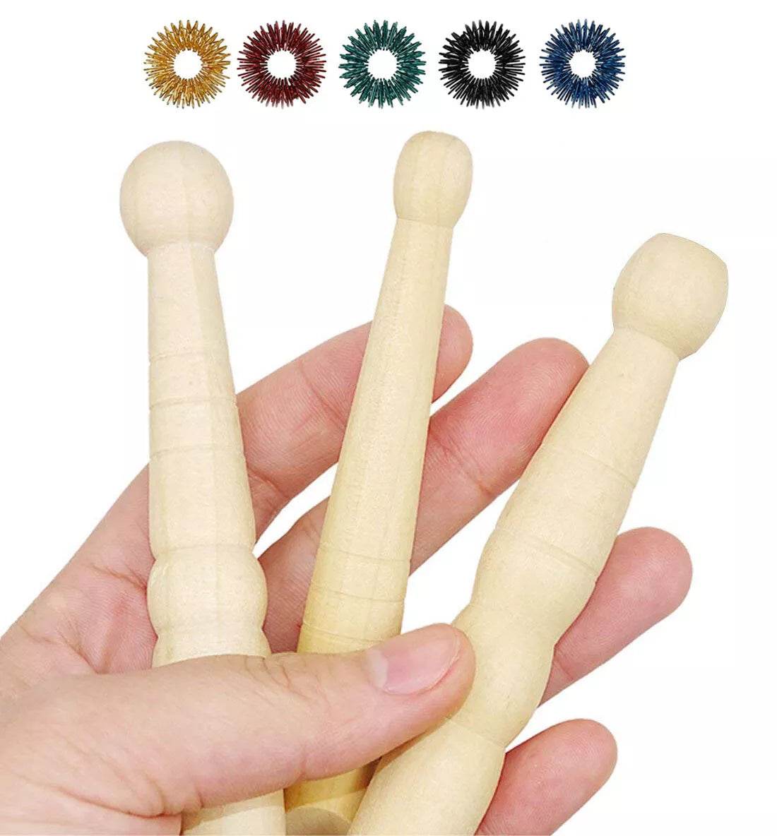 Acupressure Hand Wellbeing Self Massage Treatment Sticks (Set of 3) + Acu Rings - StellerGear