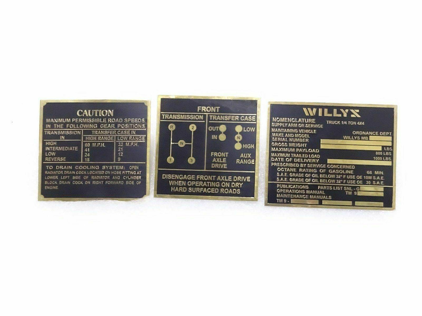 Fit for Willys Ford Jeep Nomenclature Transmission Speed Instruction Brass Plate - StellerGear