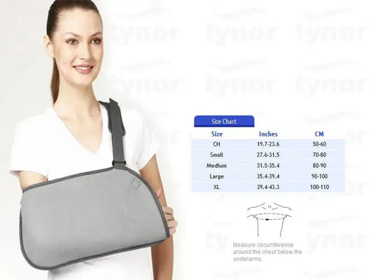 Gray adjustable pouch arm sling with shoulder strap