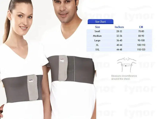 Rib belt with splinting pad (small), gray support strap with front pad