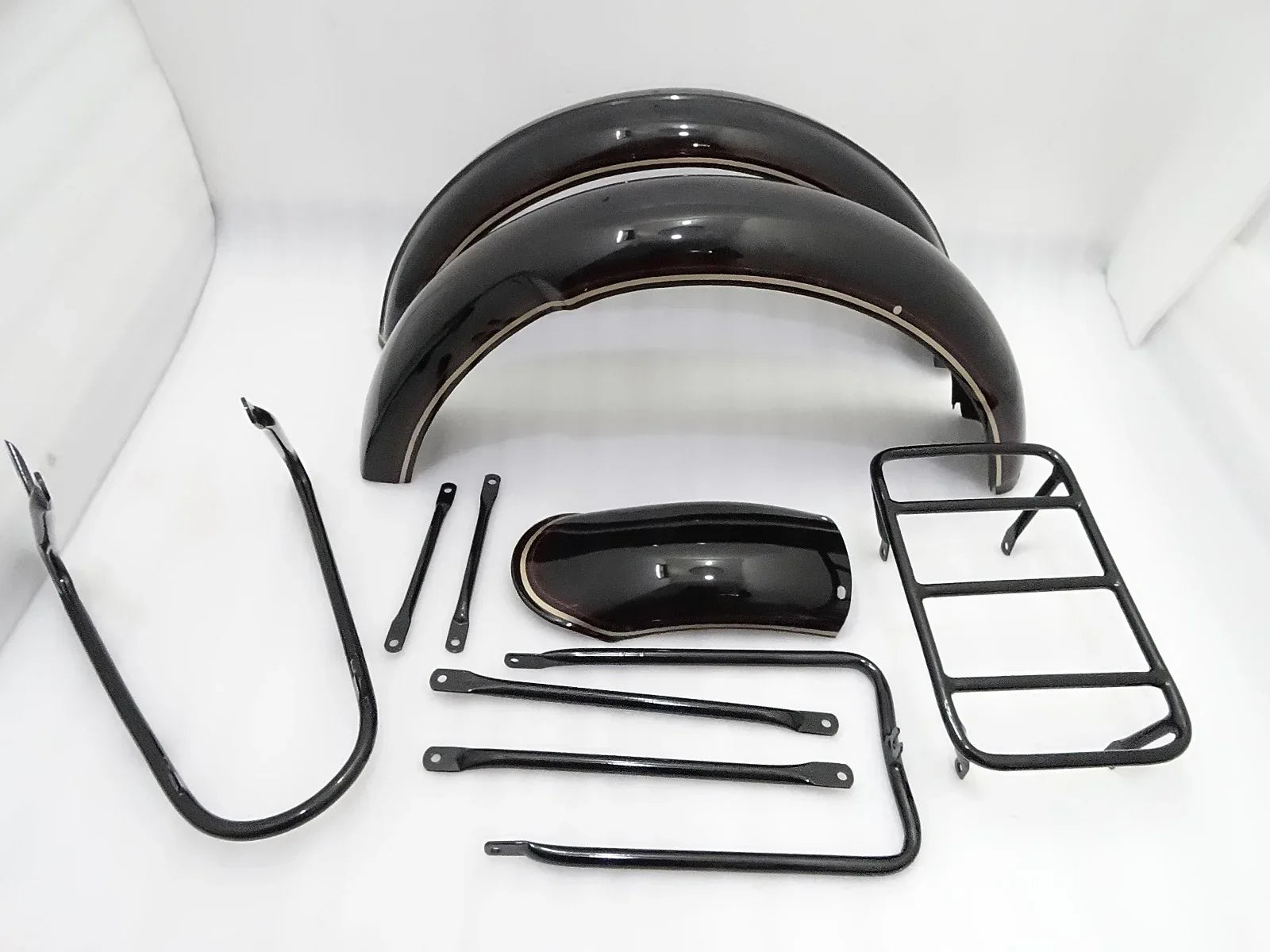 NORTON 16H BLACK PAINTED MUDGUARD SET & STAYS WITH DUAL LINE (REP) - StellerGear