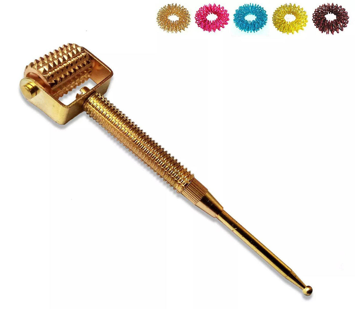 Acupressure Sujok Auricular Brass Probe Spring Massager Roller Jimmy +Free Rings - StellerGear