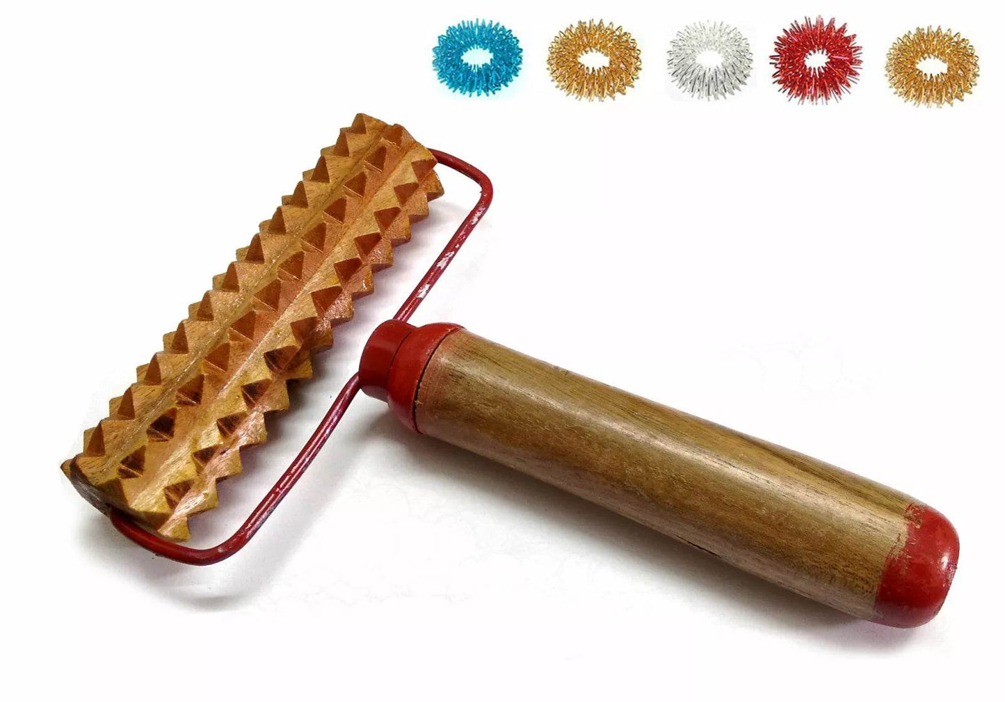 Acupressure Pyramidal Energy Mega Wooden Hand Roller Body Massager with Handle - StellerGear