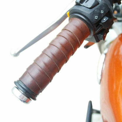 Brown Leather Handle Bar Grip Stripe Tape Fit For Royal Enfield Interceptor - StellerGear