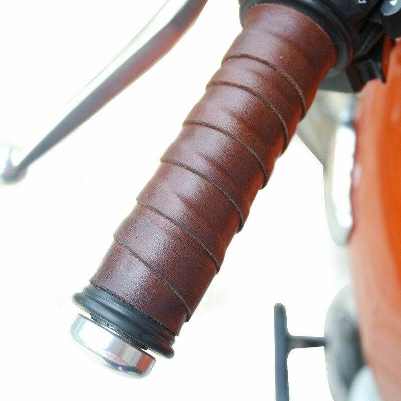 Brown Leather Handle Bar Grip Stripe Tape Fit For Royal Enfield Interceptor - StellerGear