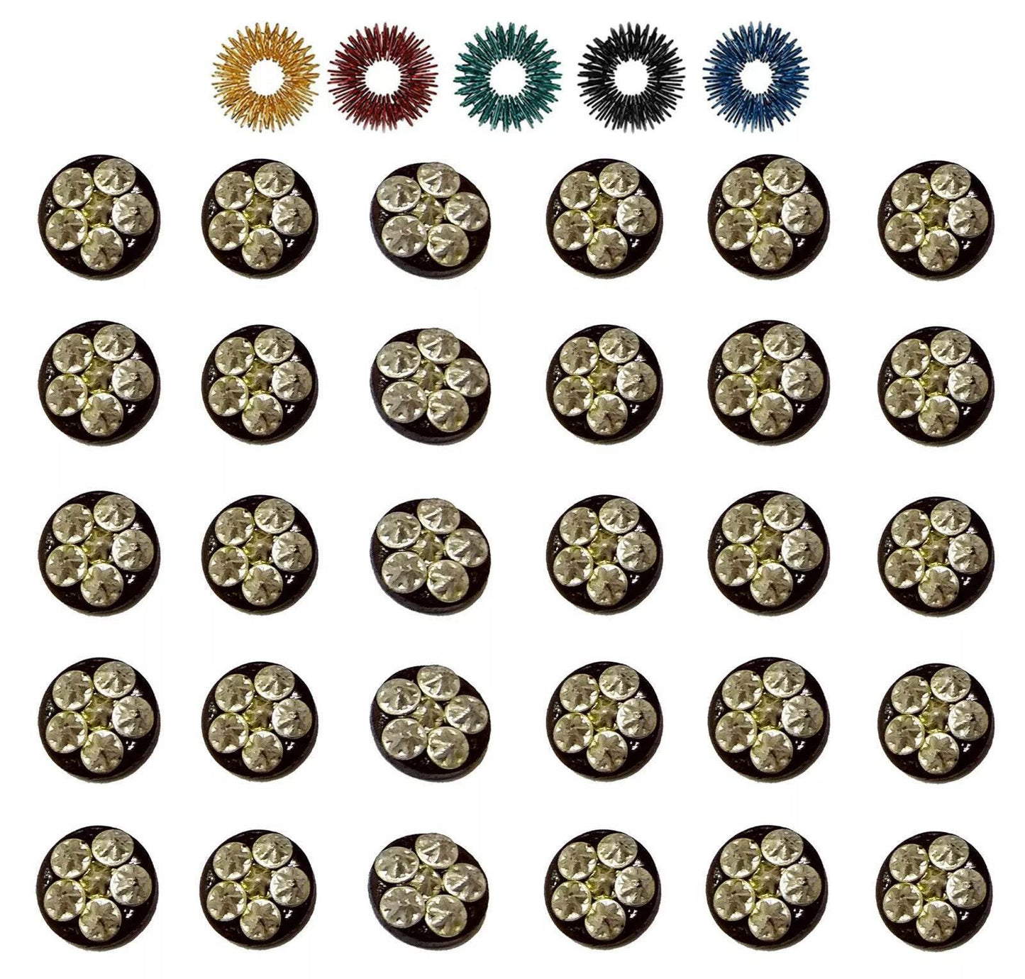 Sujok 6 Star Cluster Magnets - Round (Set of 30) + 5pcs Sujok Acupressure Rings - StellerGear