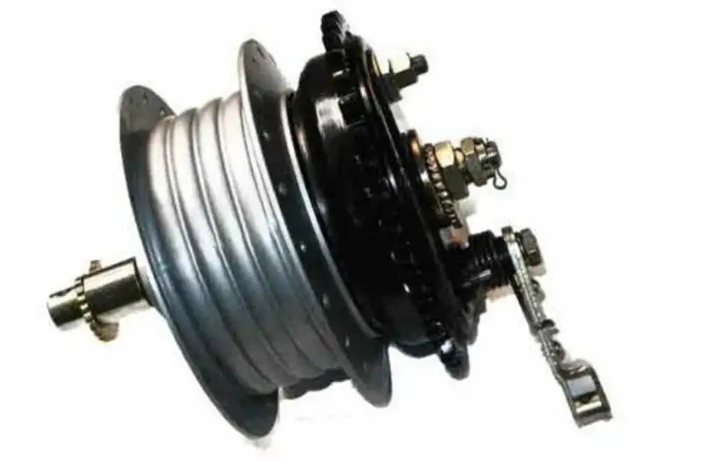 ROYAL ENFIELD COMPLETE REAR WHEEL HUB + BRAKE SYSTEM + BEARINGS + AXLE - StellerGear