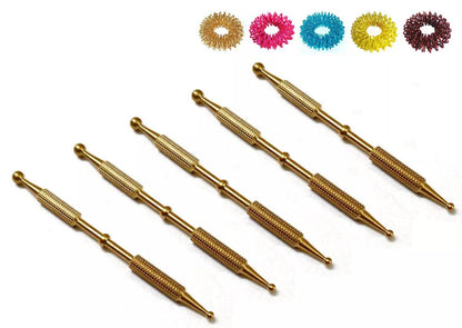 5pcs Sujok Acupressure Brass Metal Probe Diagnostic Cut Jimmys + Free 5 Rings - StellerGear