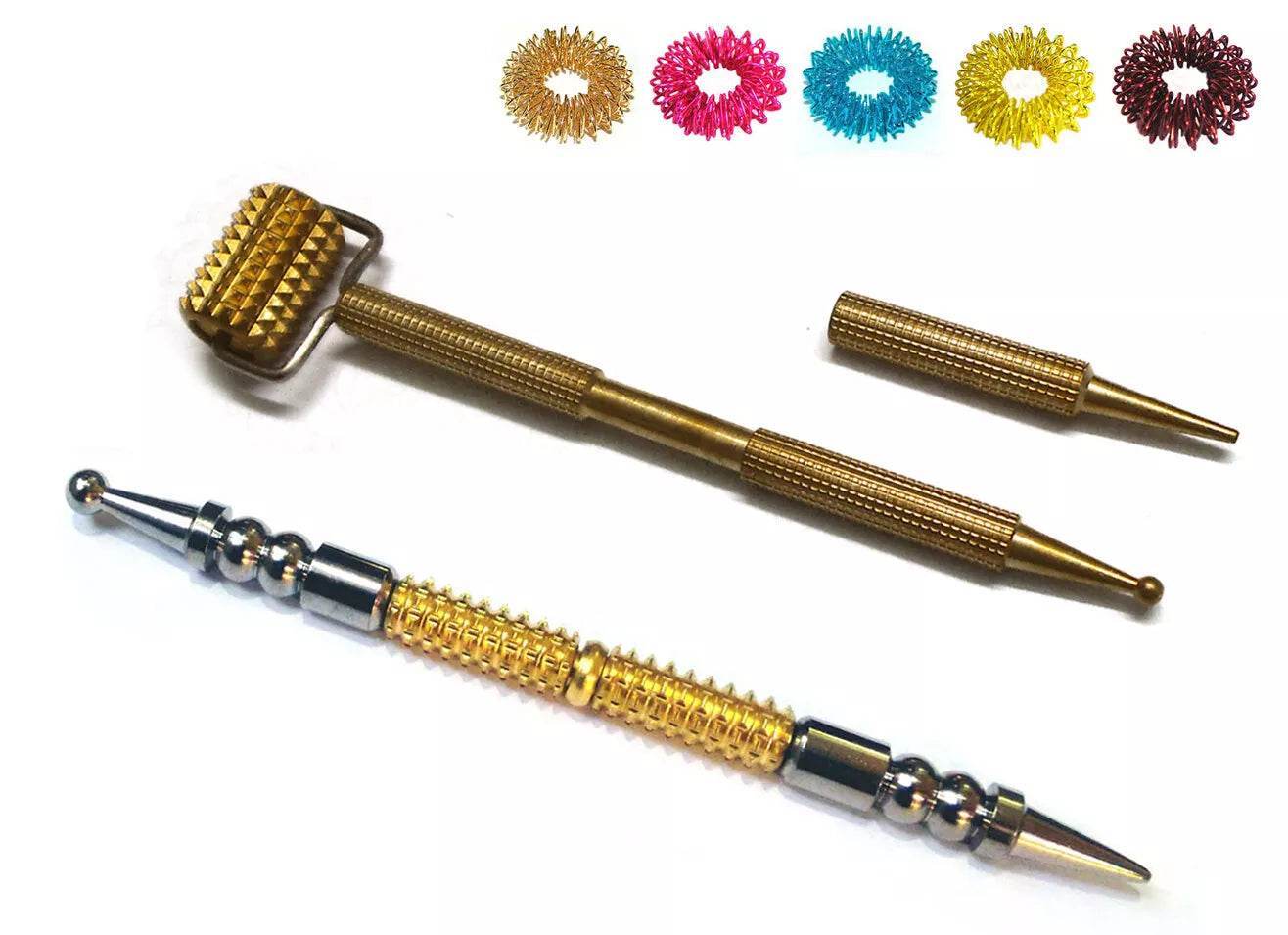 Sujok Acupressure Probe Metal 2in1 Center Double + Metal Roller Jimmys + 5 Rings - StellerGear