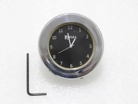ROYAL ENFIELD BLACK DIAL BRASS CHROME STEM NUT CLOCK WATCH - StellerGear