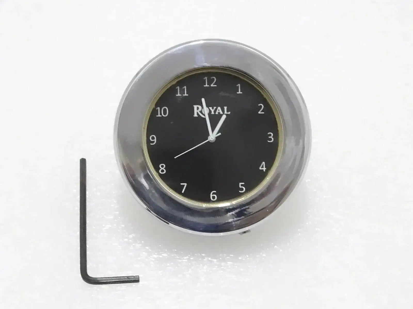 ROYAL ENFIELD BLACK DIAL BRASS CHROME STEM NUT CLOCK WATCH - StellerGear