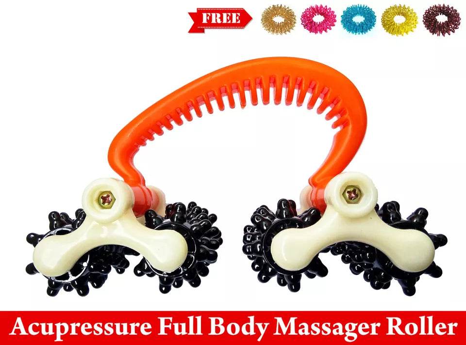 Acupressure 4 Car Wheels Body Pain Reliever Roller Massager + 5 Sujok Rings - StellerGear