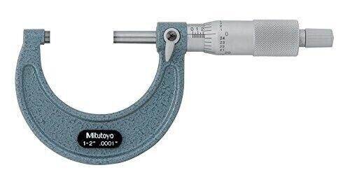 Mitutoyo 103-132 Outside Micrometer, Baked-enamel Finish, Ratchet Stop, 1-2"