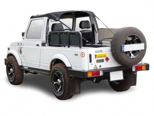 Samurai Targa bikini top installed on a white off-road vehicle for style and protection