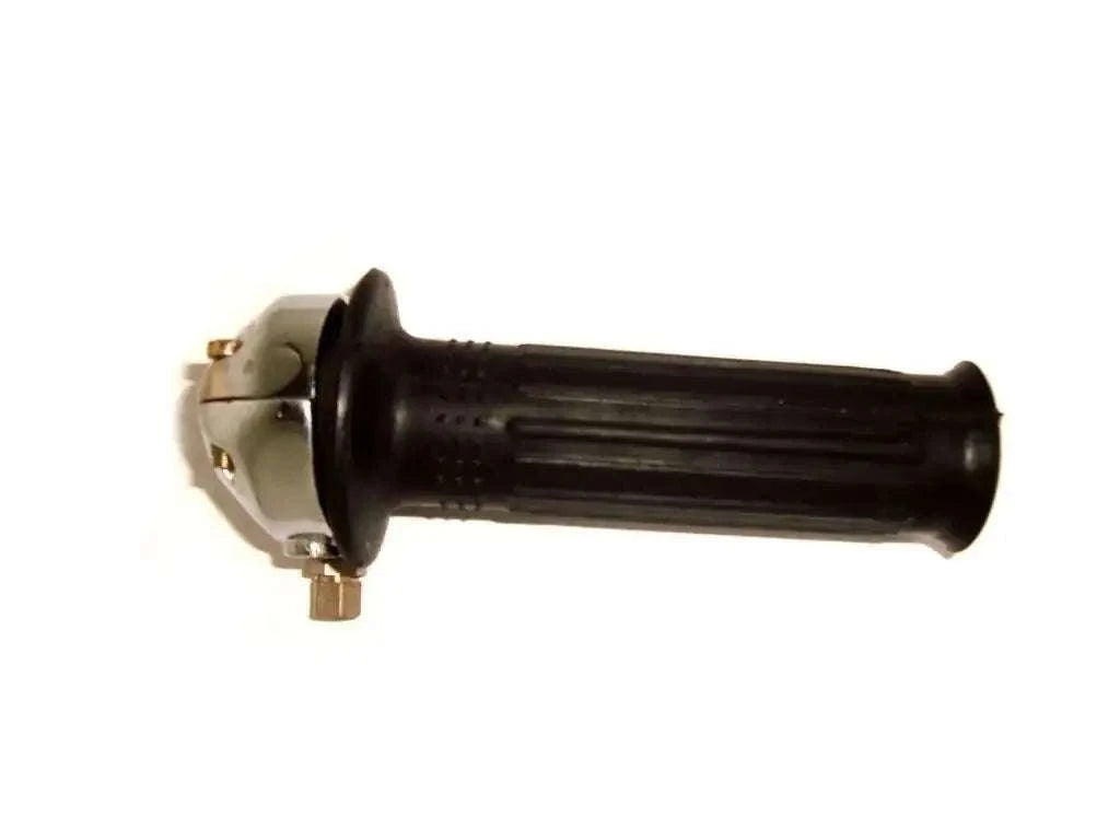 Black ribbed twist throttle grip with metal clamp for vintage bike handlebars