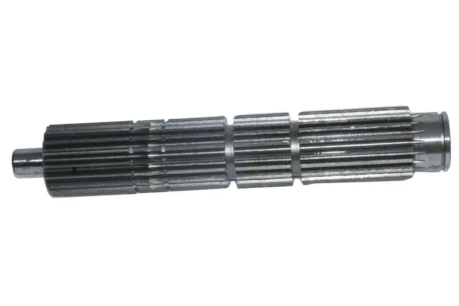 Transmission shaft with 18-spline coupler and metal end, dark ridged sections