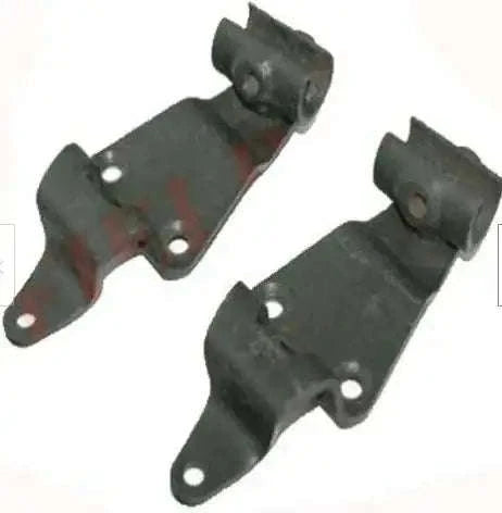 Dark gray steel side pivot brackets with mounting holes, pair