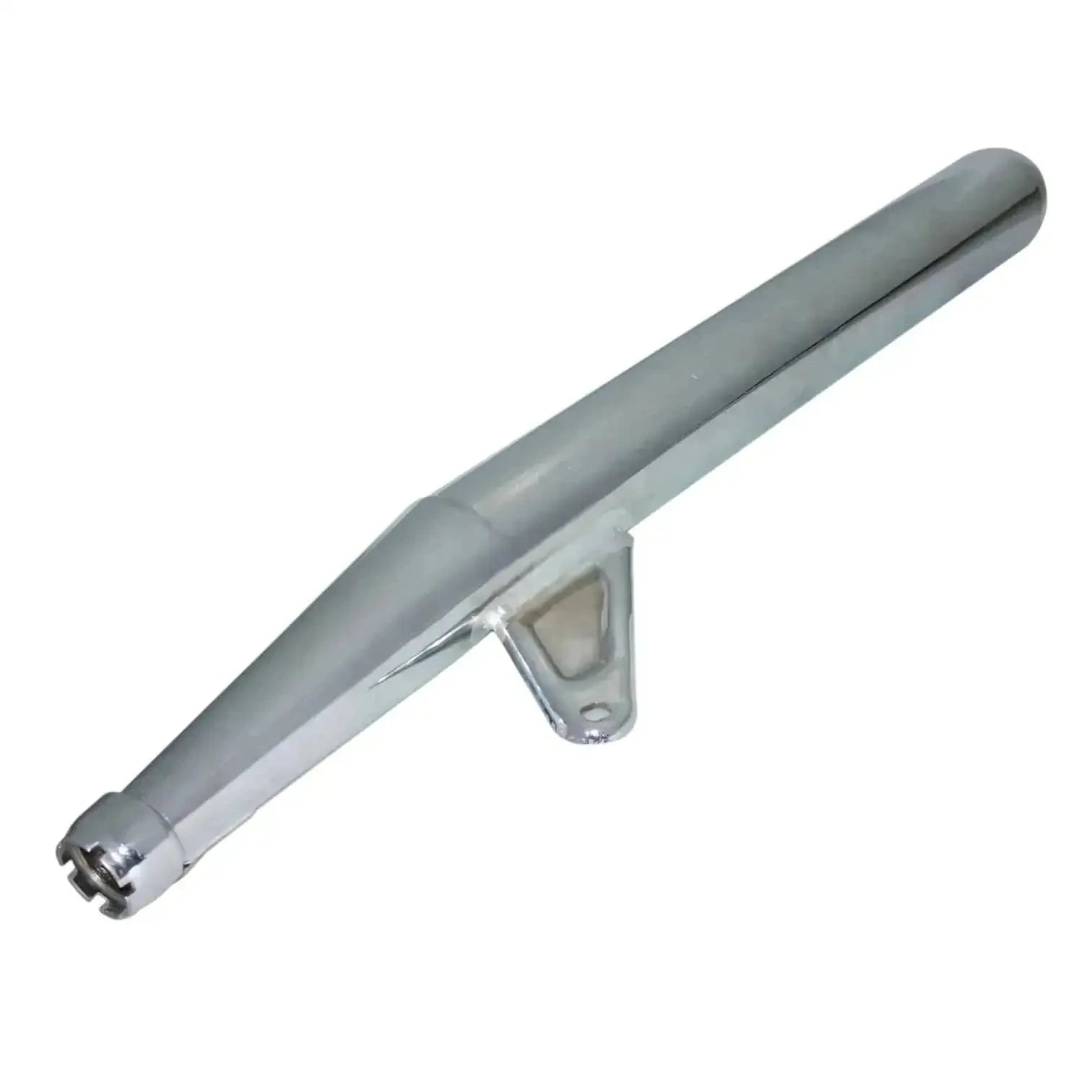 Motorcycle exhaust muffler pipe with gray cylinder body and side mounting bracket