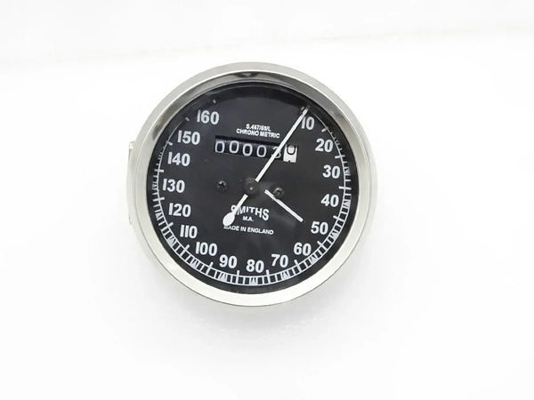 ENFIELD SMITH speedometer dial with black face, chrome bezel, 0–160 km/h range