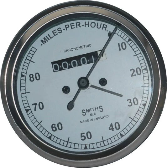 Classic Smiths motorcycle speedometer, chrome finish, 3-inch diameter for accurate speed monitoring