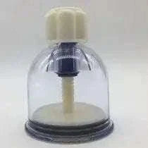 Single-cup rotary pump dispenser with clear reservoir and blue base