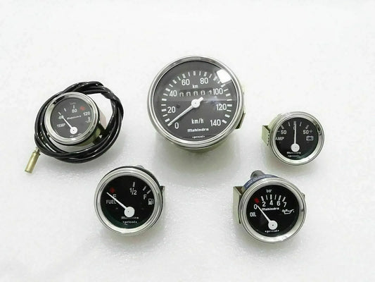 Mechanical Jeep speedometer and temperature gauge set with multiple round dials
