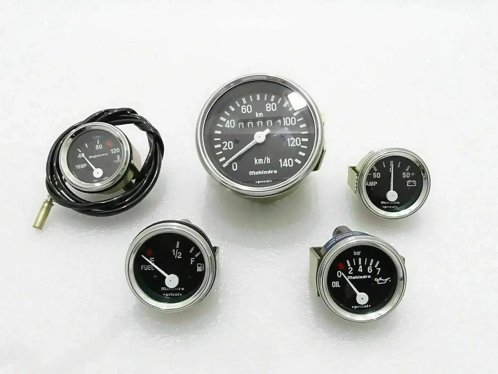 Mechanical Jeep speedometer and temperature gauge set with multiple round dials