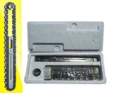 Mortising chain set with sprocket, durable steel material, ideal for woodworking projects
