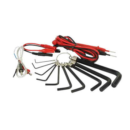 Stanley 53 piece telecom tool kit including black hex keys and red test leads for telecommunication tasks