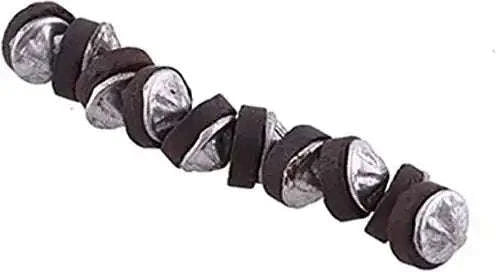Round silver magnets with dark rubber bands on a flexible magnetic bar
