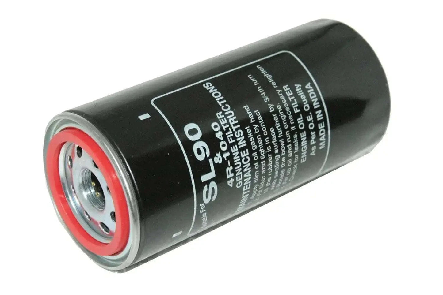Diesel engine oil filter canister, black steel with red end seal ring