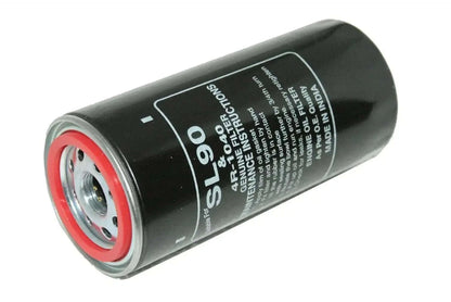 Diesel engine oil filter canister, black steel with red end seal ring